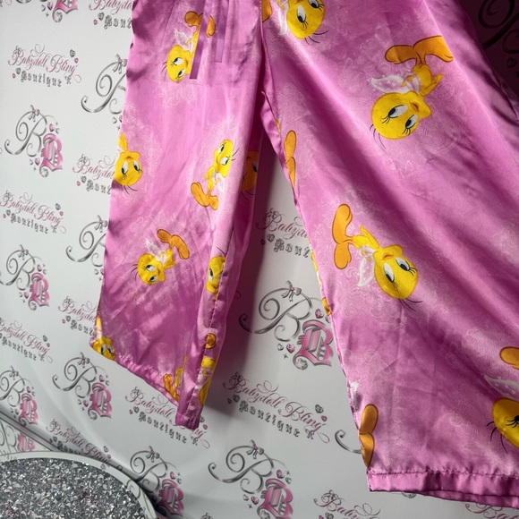 Tweety bird pants capri crop Pink Satin Looney Tunes Pajama Pants - Picture 4 of 12